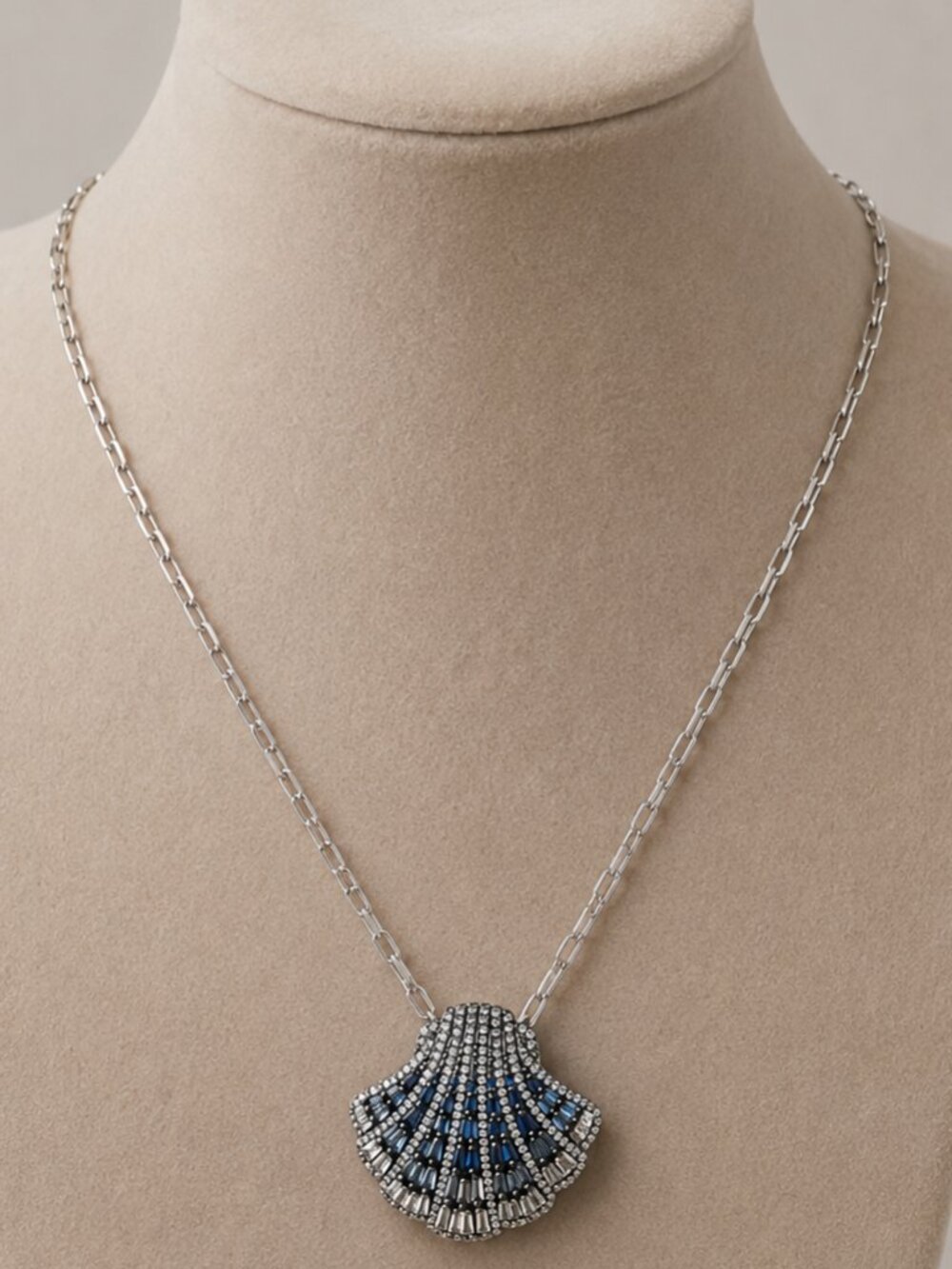 Elegant Silver and Blue Shell Pendant Necklace